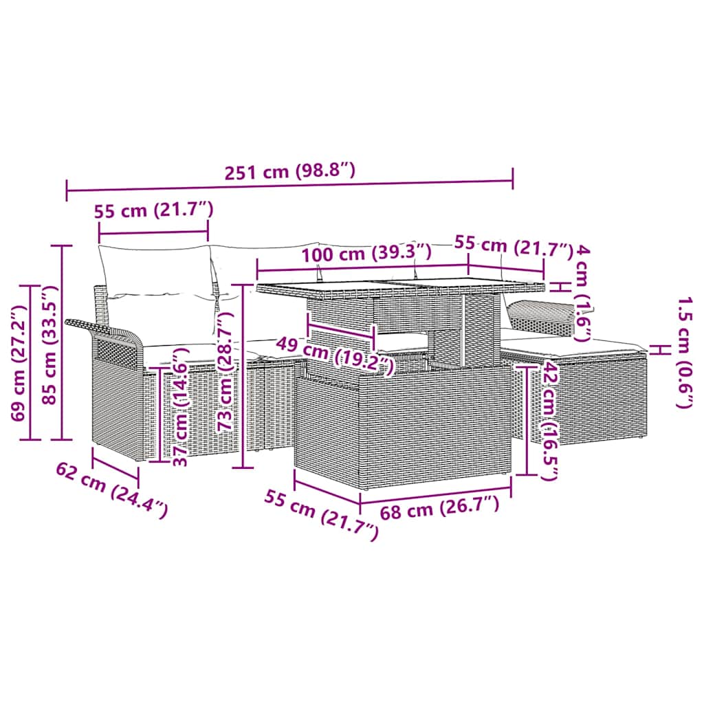 vidaXL Σετ Καναπέ Κήπου με μαξιλάρι 6 pcs Μπεζ Πολυ ράταν