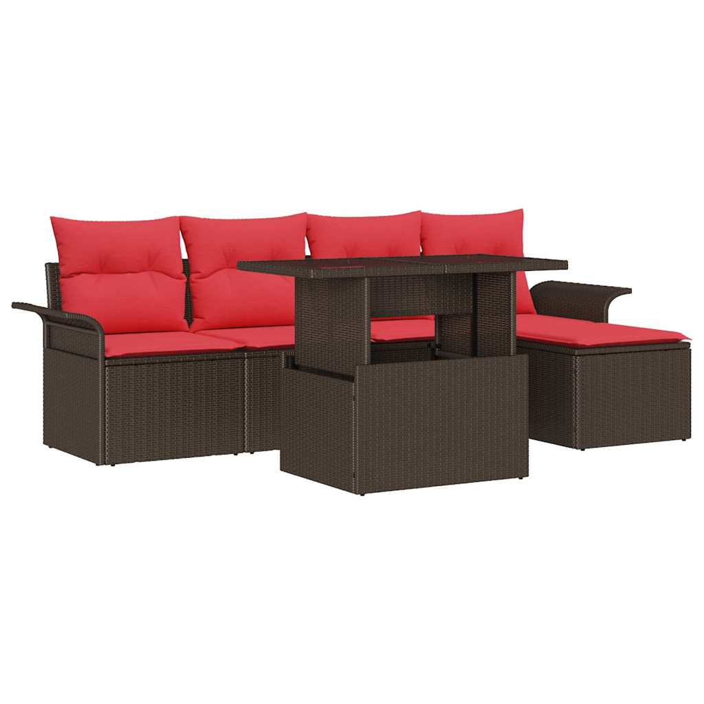 vidaXL Σετ Καναπέ Κήπου με μαξιλάρι 6 pcs Καφέ Πολυ ράταν
