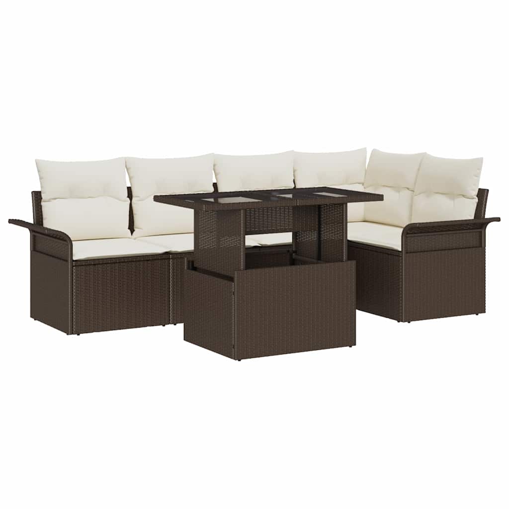 vidaXL Σετ Καναπέ Κήπου με μαξιλάρι 6 pcs Καφέ Πολυ ράταν