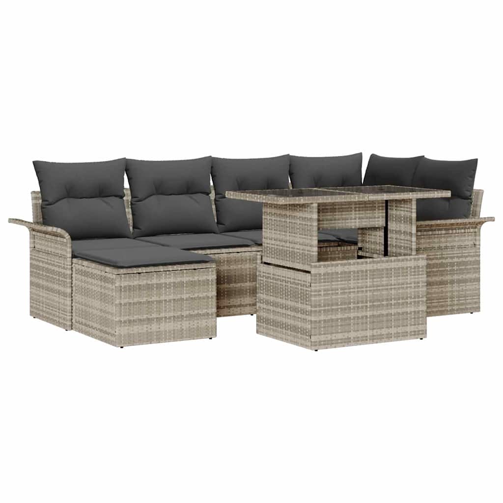 vidaXL Σετ Καναπέ Κήπου με μαξιλάρι 7 pcs Ανοιχτό γκρι Πολυ ράταν