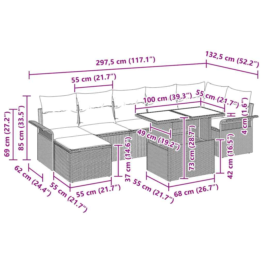 vidaXL Σετ Καναπέ Κήπου με μαξιλάρι 8 pcs Γκρι Πολυ ράταν