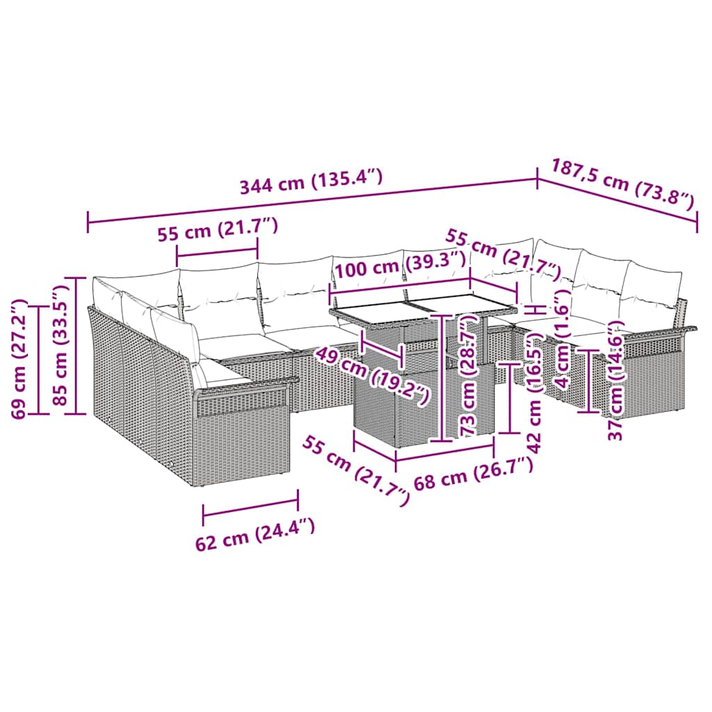 vidaXL Σετ 11 Τεμαχίων Σαπούνι Κήπου με Μαξιλάρια Μπεζ Πολυ Ρατάν
