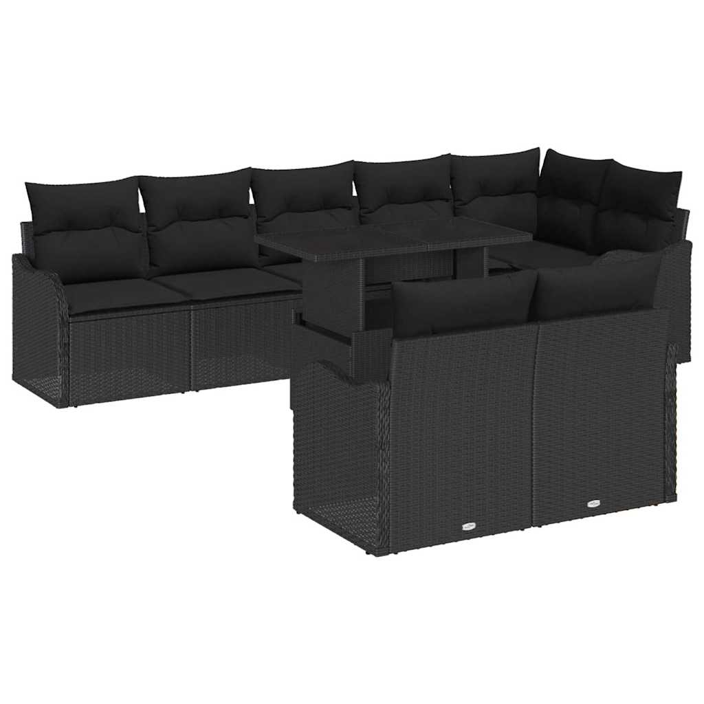 vidaXL Σετ Καναπέ Κήπου με μαξιλάρι με μαξιλάρι 9 pcs Μαύρο Πολυ Ρατάν