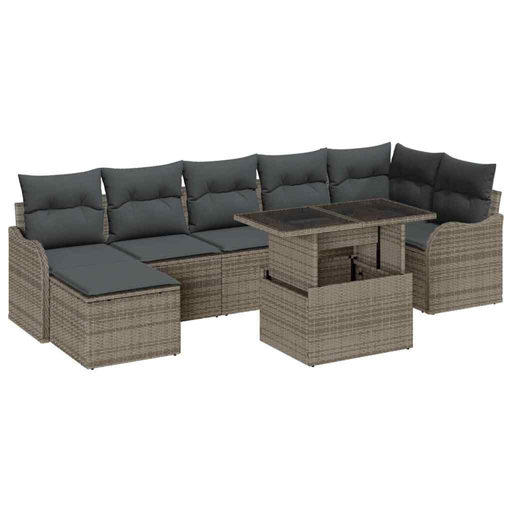 vidaXL Σετ Καναπέ Κήπου με μαξιλάρι 8 pcs Γκρι Πολυ Ρατάν