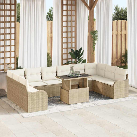 vidaXL Σετ Καναπέ Κήπου με μαξιλάρι με μαξιλάρι 11 pcs Μπεζ Πολυ Ρατάν