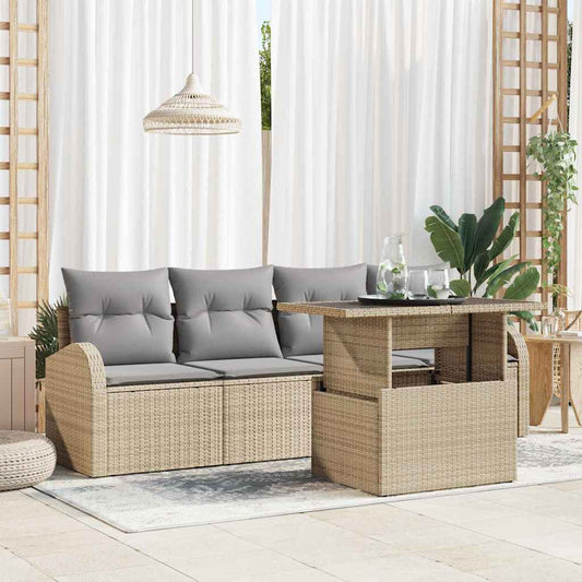 vidaXL Σετ Καναπέ Κήπου 5 pcs Μπεζ 100 x 55 x 73 εκ. Πολυ ράταν