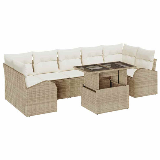 vidaXL Σετ Καναπέ Κήπου με μαξιλάρι με μαξιλάρι 8 pcs Μπεζ Πολυ Ρατάν
