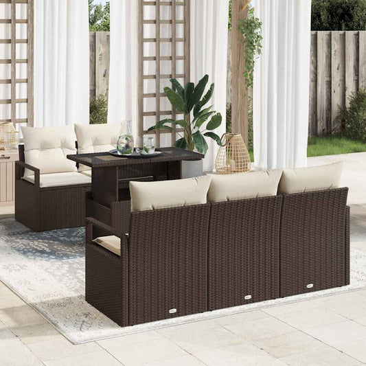 vidaXL Σετ Καναπέ Κήπου με μαξιλάρι 6 pcs Καφέ Πολυ ράταν