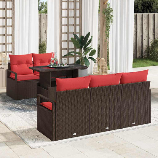 vidaXL Σετ Καναπέ Κήπου με μαξιλάρι 6 pcs Καφέ Πολυ ράταν