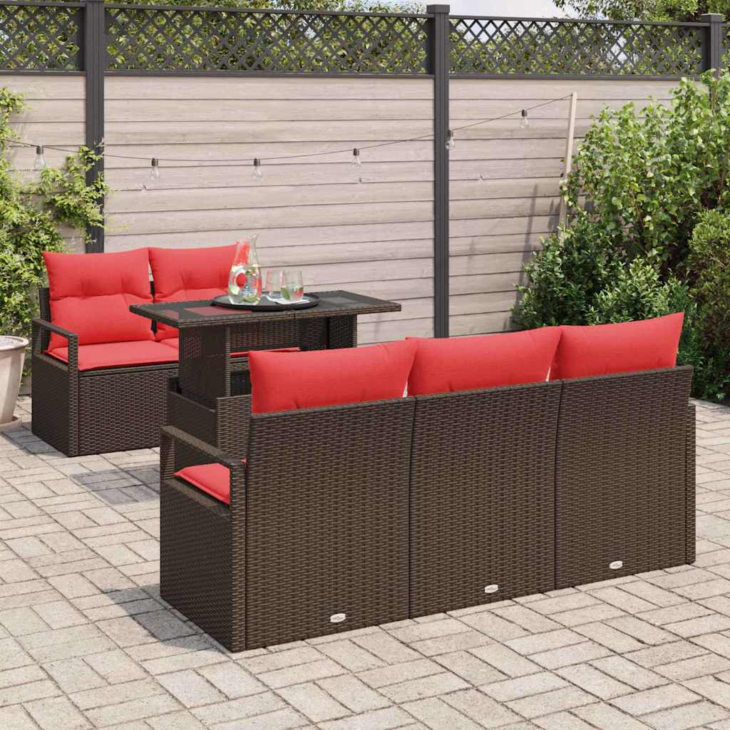 vidaXL Σετ Καναπέ Κήπου με μαξιλάρι 6 pcs Καφέ Πολυ ράταν