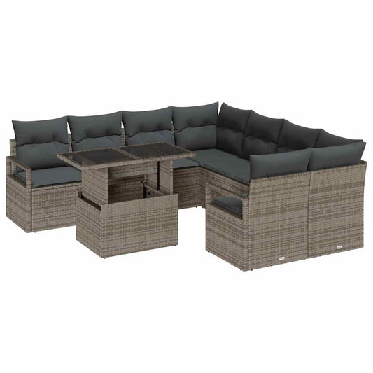 vidaXL Σετ Καναπέ Κήπου με αποθήκευση 9 pcs Γκρι Πολυ ράταν