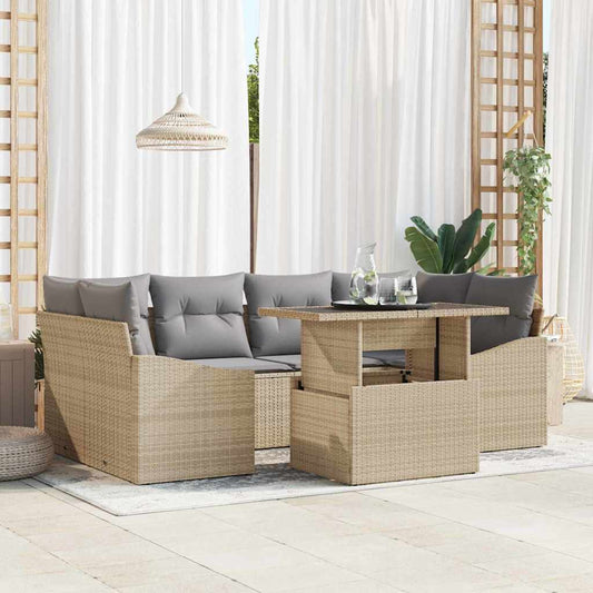 vidaXL Σετ Καναπέ Κήπου με αποθήκευση 7 pcs Μπεζ Πολυ ράταν