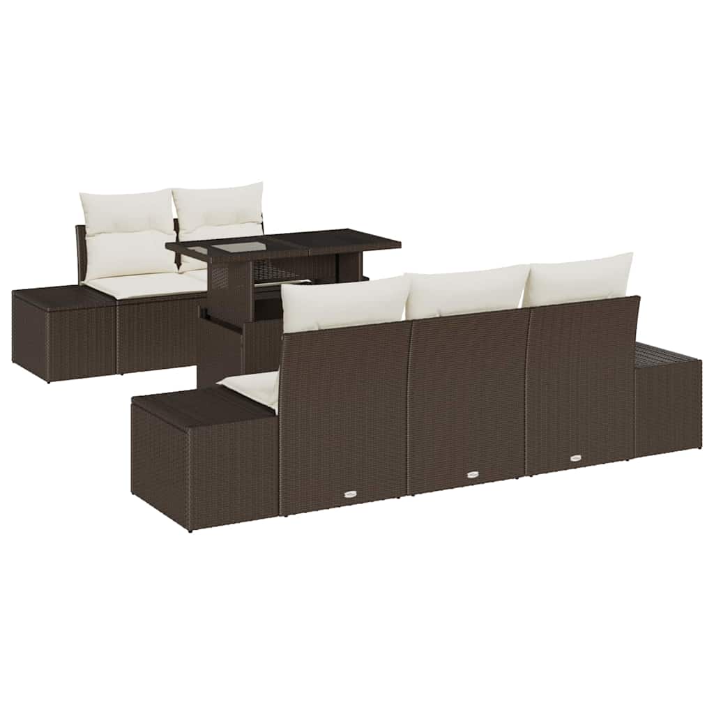 vidaXL Σετ Καναπέ Κήπου 6 Τεμαχίων με Μαξιλάρια Καφέ Πολυ-Ρατάν