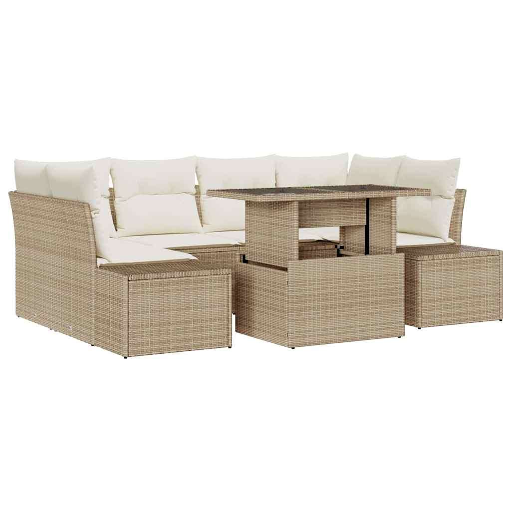vidaXL Σετ Καναπέ Κήπου με μαξιλάρι 7 pcs Μπεζ και Κρέμα