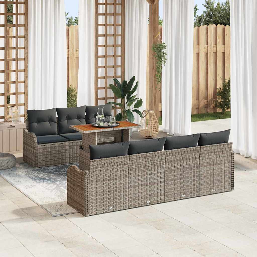 vidaXL Σετ Καναπέ Κήπου με αποθήκευση 8 pcs Γκρι Πολυ ράταν