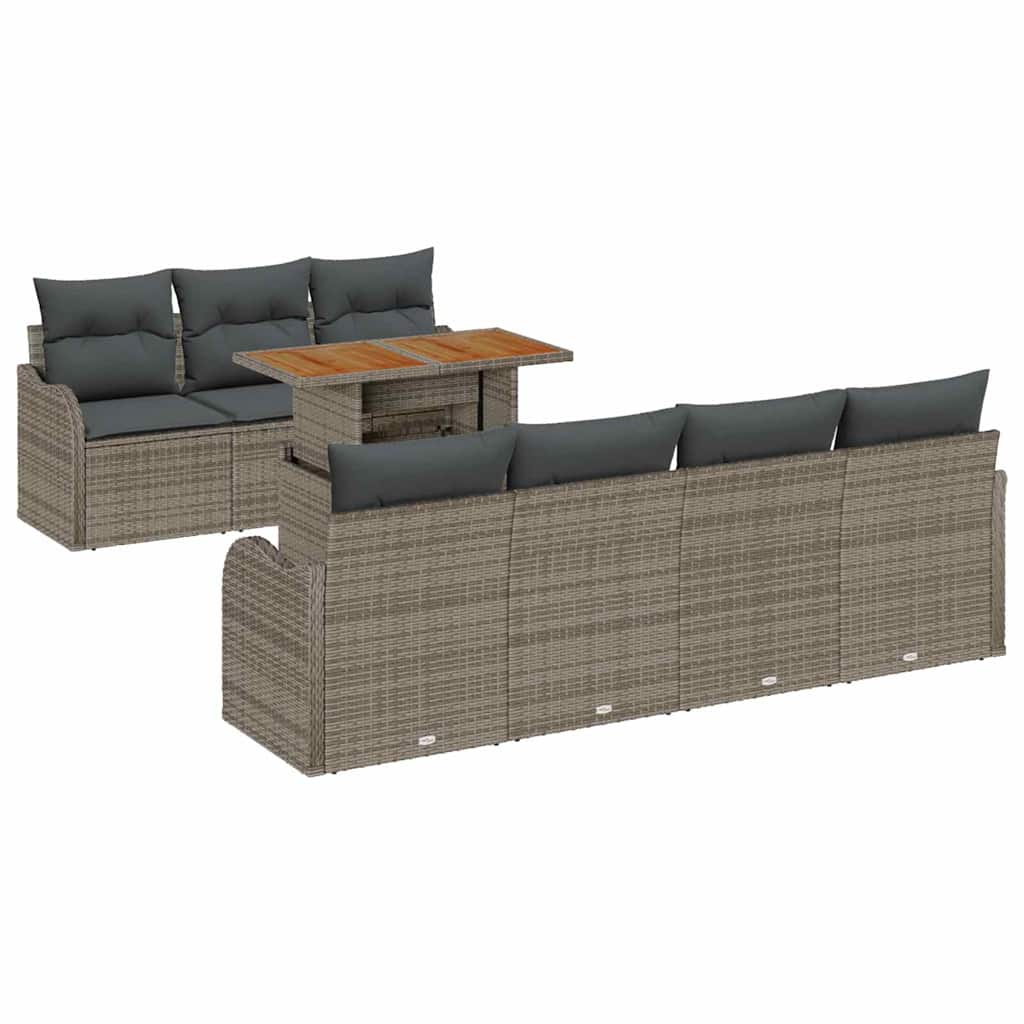 vidaXL Σετ Καναπέ Κήπου με αποθήκευση 8 pcs Γκρι Πολυ ράταν