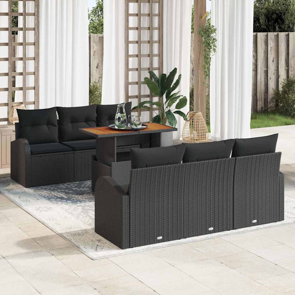 vidaXL Σετ Καναπέ Κήπου με αποθήκευση 7 pcs Μαύρο Πολυ ράταν