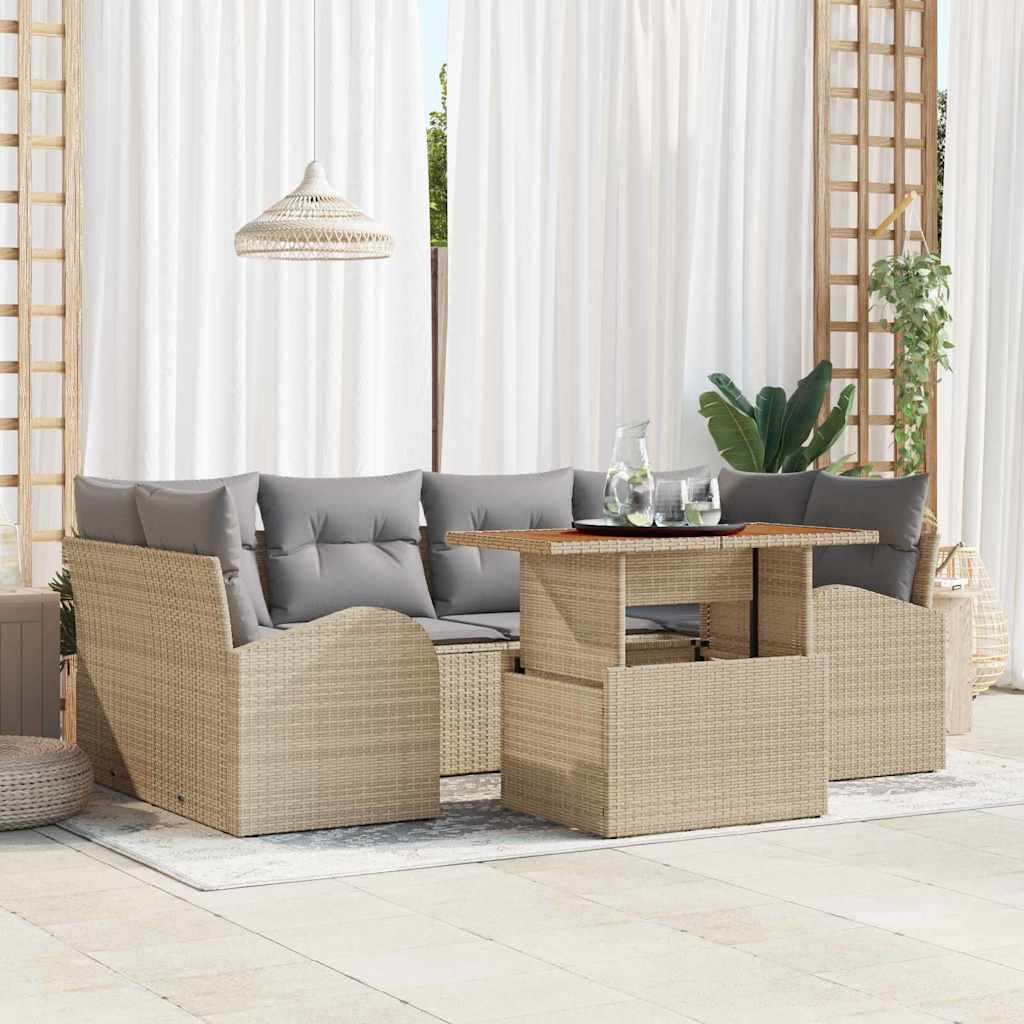 vidaXL Σετ Καναπέ Κήπου με αποθήκευση 7 pcs Μπεζ Πολυ ράταν