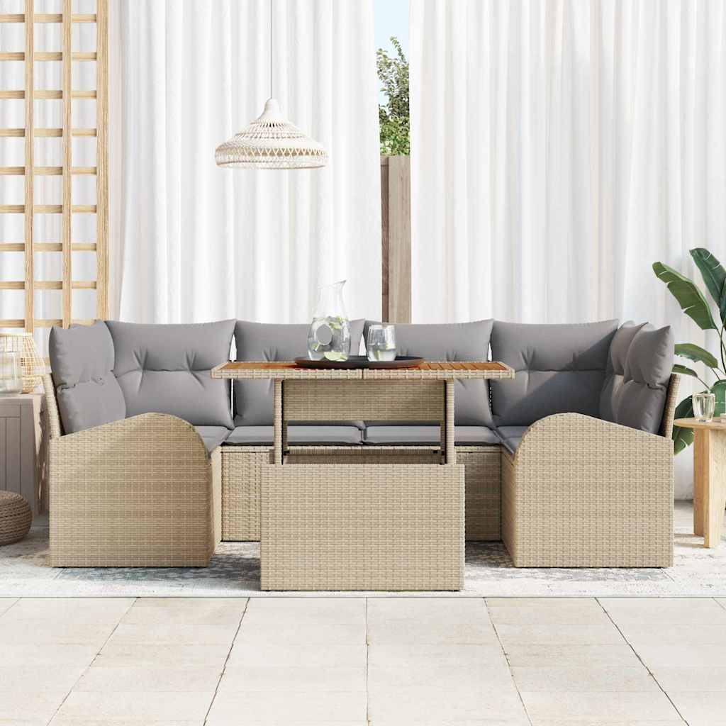 vidaXL Σετ Καναπέ Κήπου με αποθήκευση 7 pcs Μπεζ Πολυ ράταν
