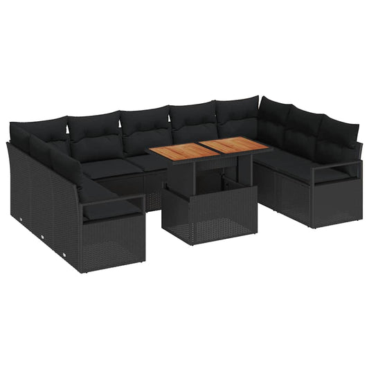 vidaXL Σετ Καναπέ Κήπου με αποθήκευση 10 pcs Μαύρο Πολυ ράταν