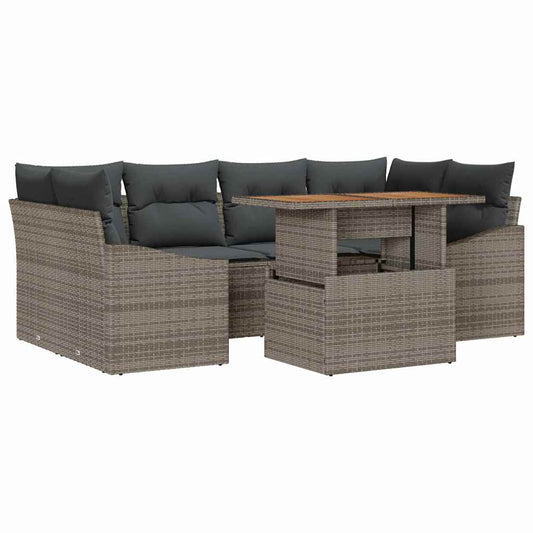 vidaXL Σετ Καναπέ Κήπου με αποθήκευση 7 pcs Γκρι Πολυ ράταν