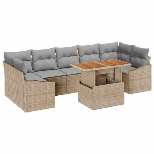 vidaXL Σετ Καναπέ Κήπου με μαξιλάρι 8 pcs Μπέζ και Ανοιχτό Γκρι