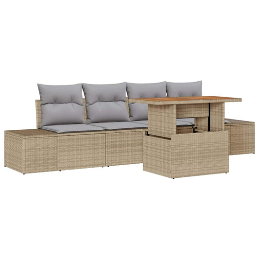 vidaXL Σετ Καναπέ Κήπου με αποθήκευση 5 pcs Μπεζ Πολυ ράταν