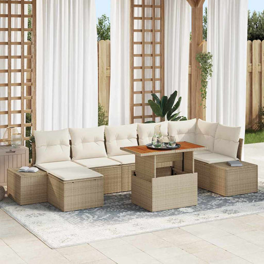 vidaXL Σετ Καναπέ Κήπου με αποθήκευση 8 pcs Μπεζ Πολυ ράταν