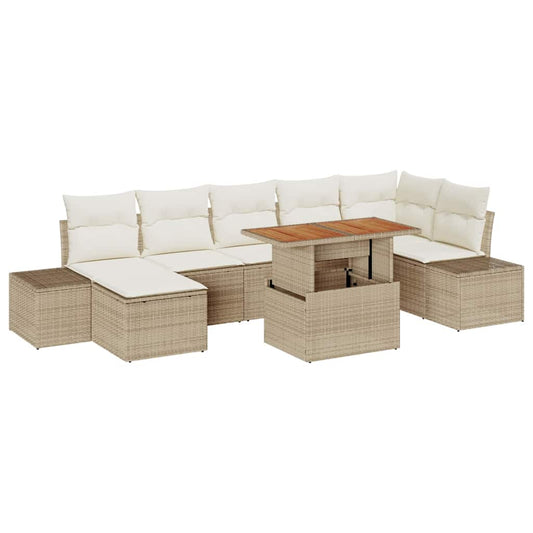 vidaXL Σετ Καναπέ Κήπου με αποθήκευση 8 pcs Μπεζ Πολυ ράταν