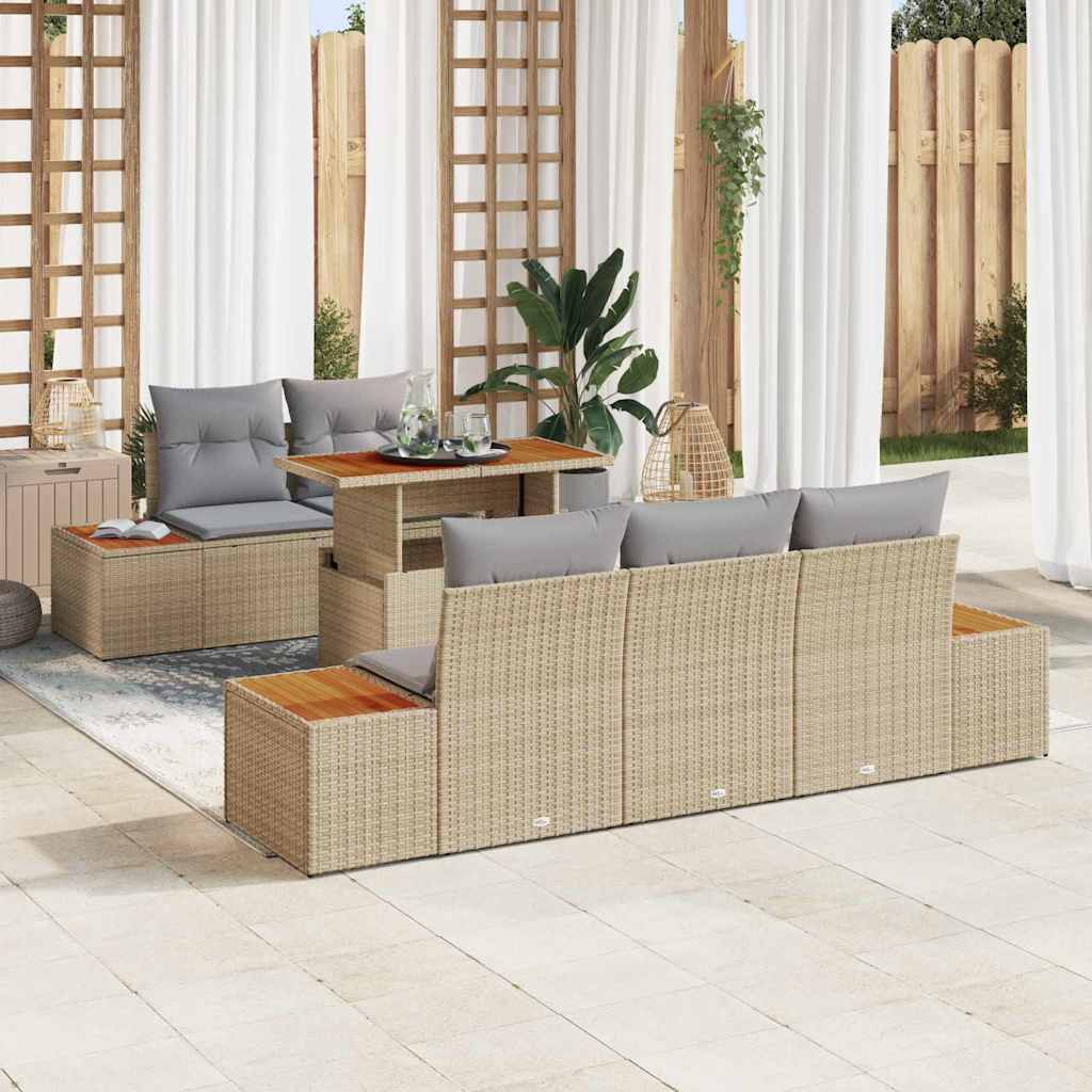 vidaXL Σετ 6 Τεμαχίων Καναπέ Κήπου με Μαξιλάρια Μπεζ Πολυρατάν