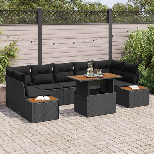 vidaXL Σετ Καναπέ Κήπου με αποθήκευση 8 pcs Μαύρο Πολυ ράταν