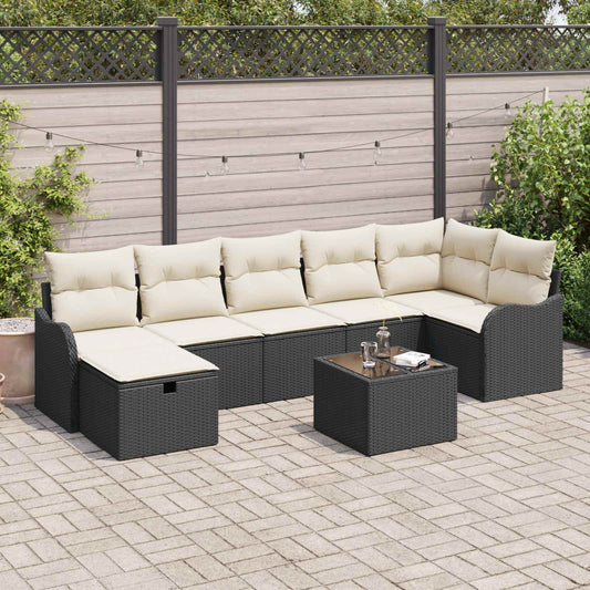 vidaXL Σετ Καναπέ με μαξιλάρι 8 pcs Μαύρο και Κρέμα συνθετικό ρατάν