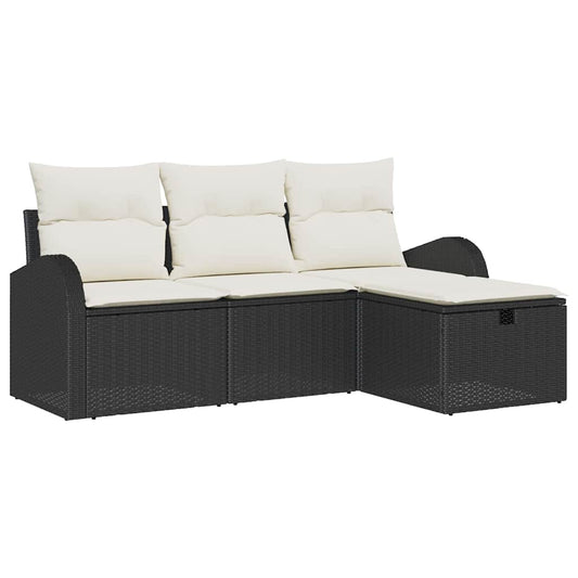 vidaXL Σετ Καναπέ με μαξιλάρι 4 pcs Μαύρο και Κρέμα συνθετικό ρατάν