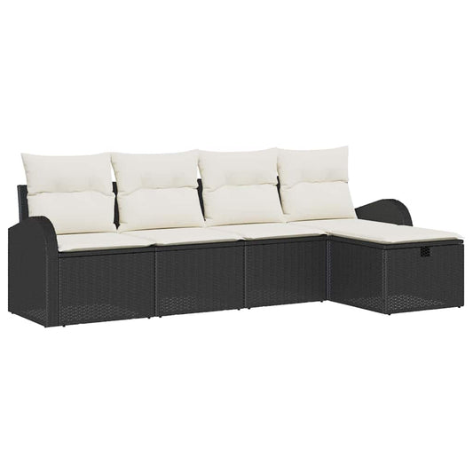 vidaXL Σετ Καναπέ με μαξιλάρι 5 pcs Μαύρο και Κρέμα συνθετικό ρατάν