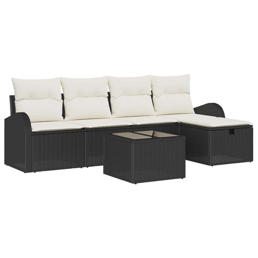 vidaXL Σετ Καναπέ με μαξιλάρι 6 pcs Μαύρο και Κρέμα συνθετικό ρατάν