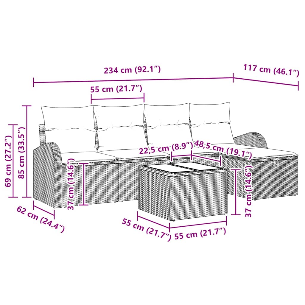 vidaXL Σετ Καναπέ με μαξιλάρι 6 pcs Μαύρο συνθετικό ρατάν