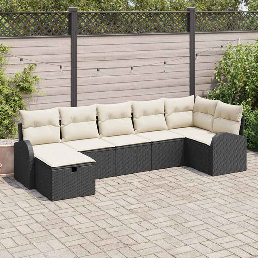 vidaXL Σετ Καναπέ με μαξιλάρι 7 pcs Μαύρο και Κρέμα συνθετικό ρατάν