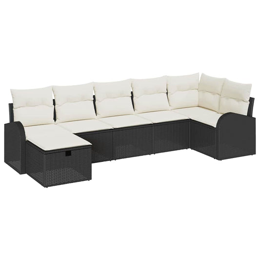 vidaXL Σετ Καναπέ με μαξιλάρι 7 pcs Μαύρο και Κρέμα συνθετικό ρατάν