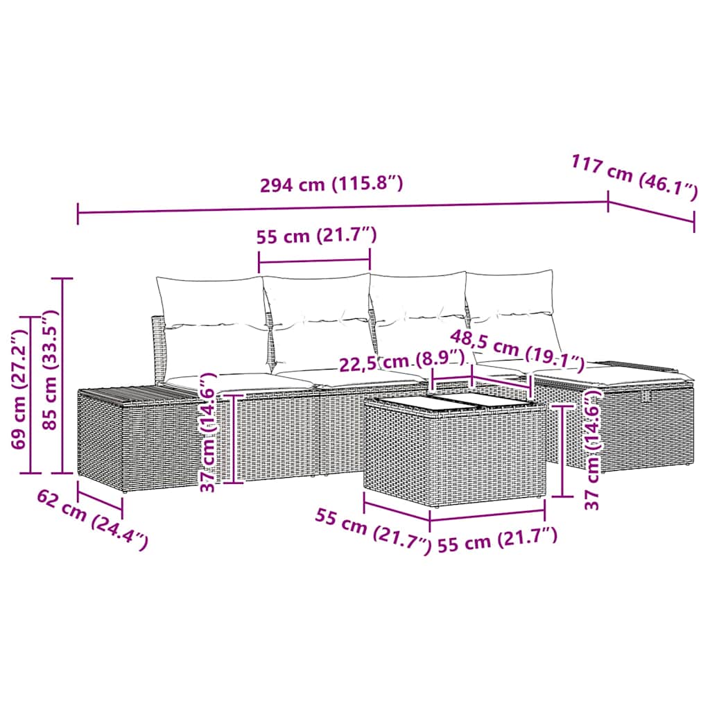 vidaXL Σετ Καναπέ Κήπου 6 Τεμαχίων με Μαξιλάρια