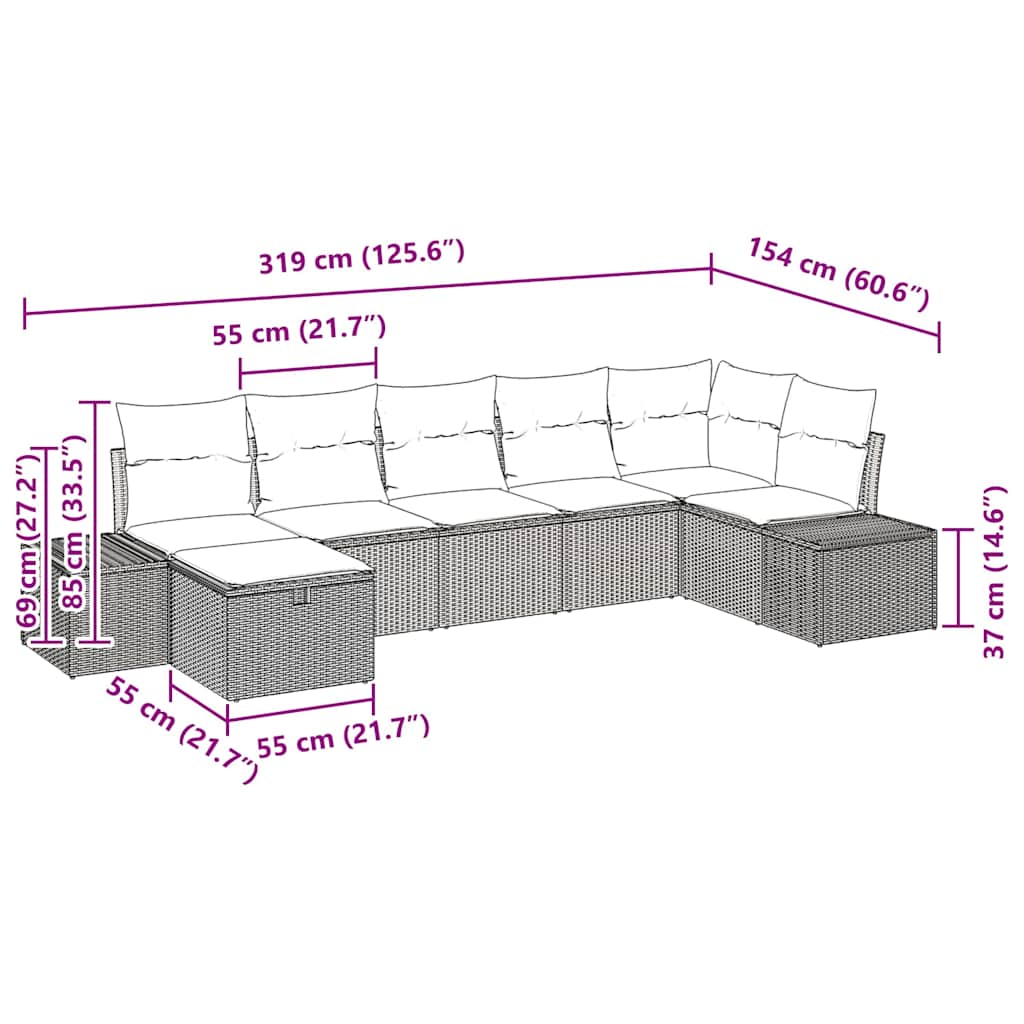 vidaXL Σετ Σαλονιού 7 κομματιών με Μαξιλάρια Καφέ Πολυρατάν