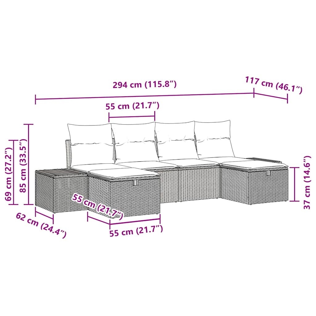 vidaXL Σετ Καναπέ 6 Τεμαχίων με Μαξιλάρια Καφέ Πολυ Ρατάν