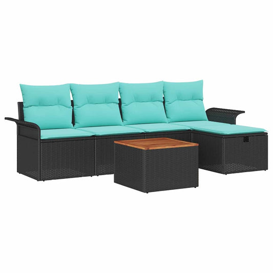 vidaXL Σετ Καναπέ Κήπου με μαξιλάρι 6 pcs Μαύρο συνθετικό ρατάν