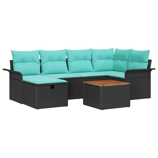 vidaXL Σετ Καναπέ Κήπου με μαξιλάρι 7 pcs Μαύρο συνθετικό ρατάν