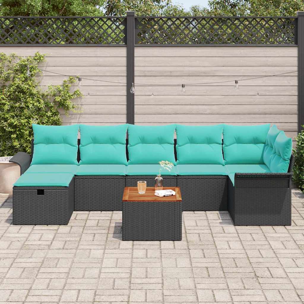 vidaXL Σετ Καναπέ Κήπου με μαξιλάρι 8 pcs Μαύρο συνθετικό ρατάν