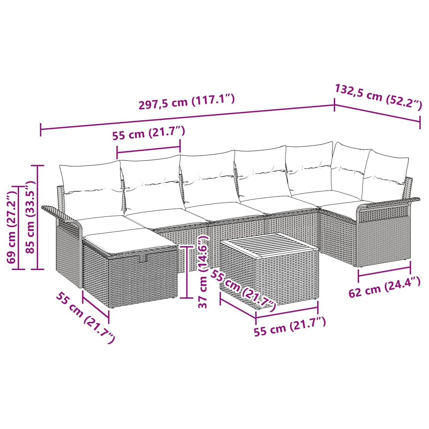 vidaXL Σετ Καναπέ Κήπου με μαξιλάρι 8 pcs Μαύρο συνθετικό ρατάν