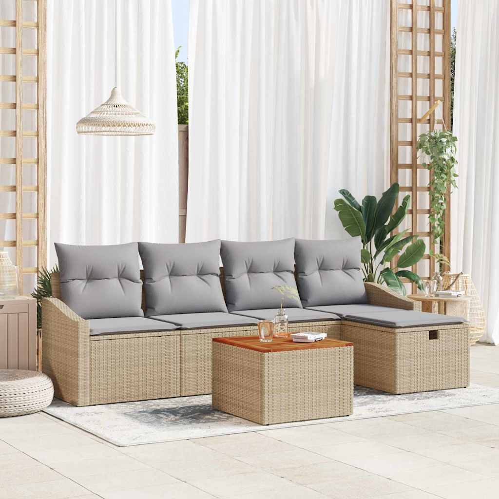 vidaXL Σετ κήπου 6 κομματιών με μαξιλάρια Beige Poly Rattan