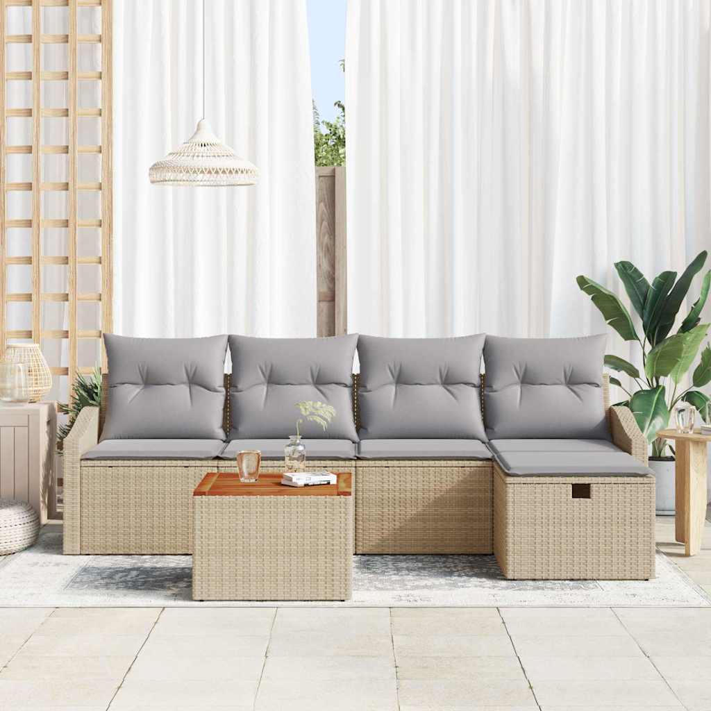 vidaXL Σετ κήπου 6 κομματιών με μαξιλάρια Beige Poly Rattan