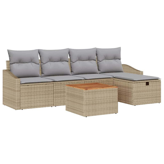 vidaXL Σετ κήπου 6 κομματιών με μαξιλάρια Beige Poly Rattan