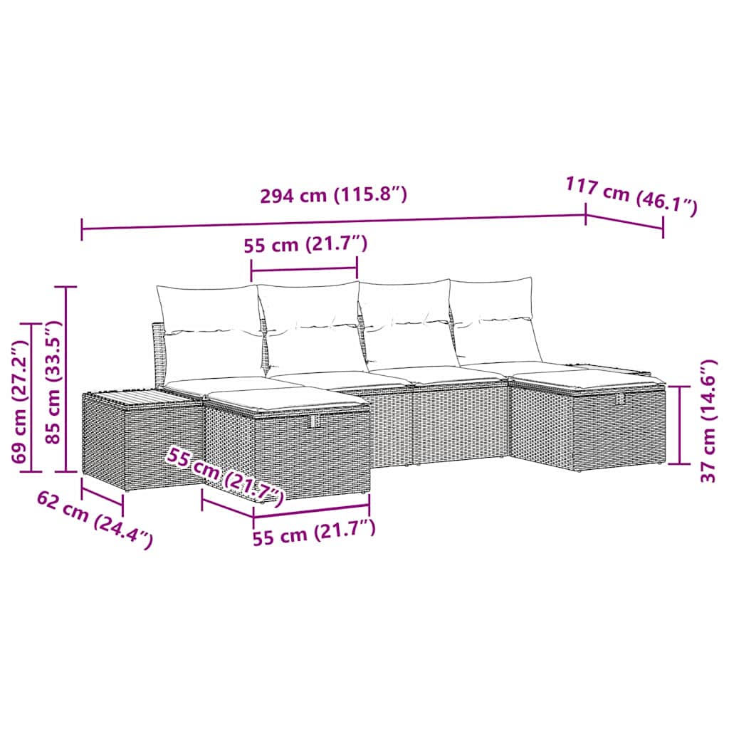 vidaXL Σετ Καναπέ 6 Κομματιών Με Μαξιλάρια Μπεζ Πολυ Ρατάν