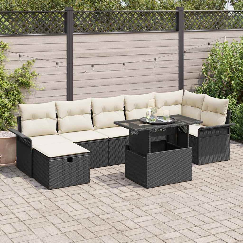 vidaXL Σετ κήπου 8 κομματιών με μαξιλάρια Black Poly Rattan
